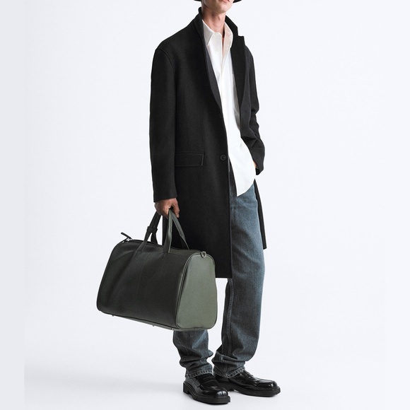 NEW ZARA MAN WOOL BLEND LONG TRENCH COAT BLACK 42 LARGE - Picture 4 of 7